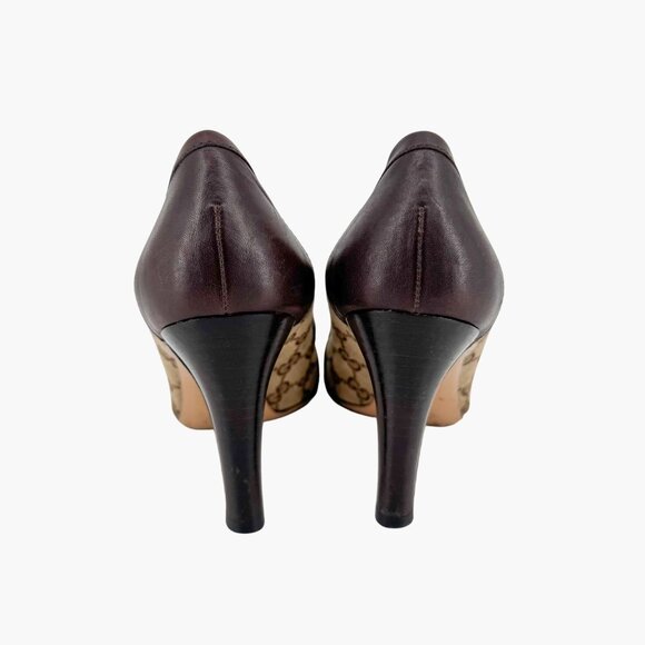 Gucci Interlocking G Beige GG Logo Canvas Heels Pumps Size 7 Women - Picture 6 of 15